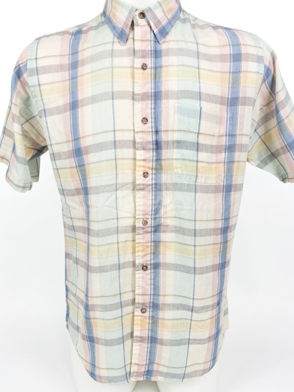 Vintage Andhurst Men’s Pastel Plaid Button-Down Short Sleeve Shirt Size Medium